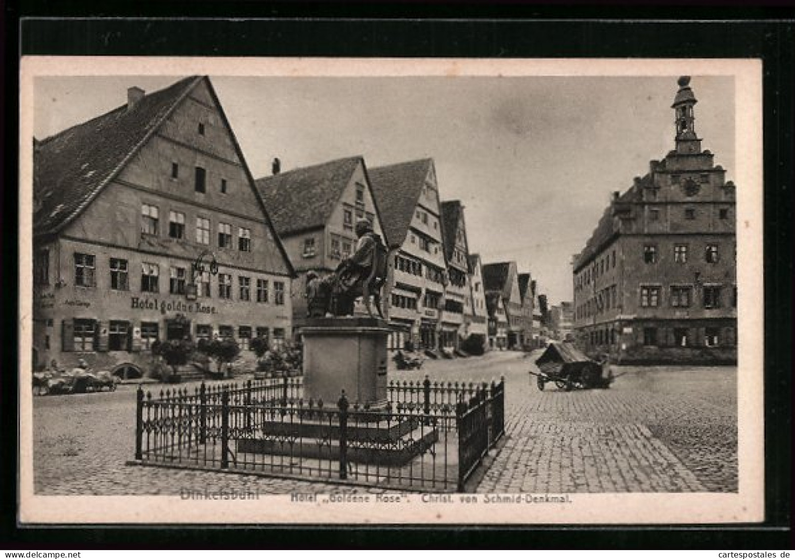 AK Dinkelsbühl, Das Christ. Von Schmid-Denkmal Vor Dem Hotel Goldene Rose  - Dinkelsbuehl