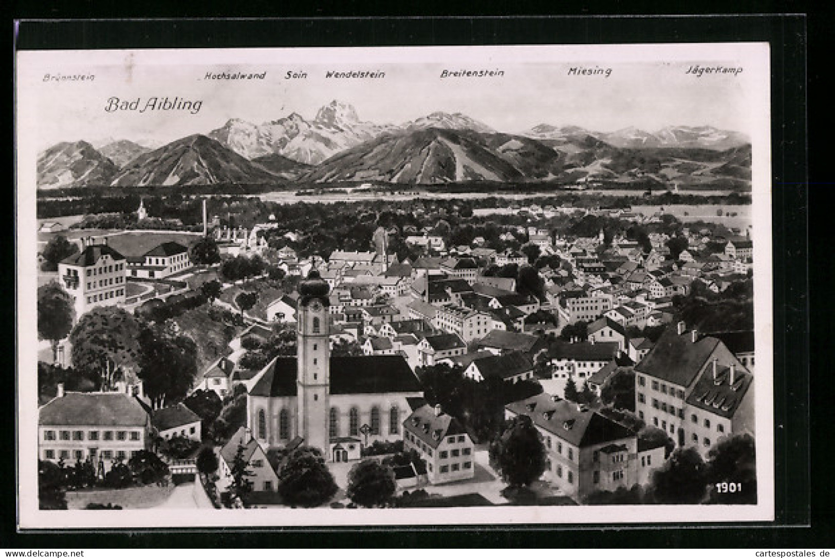 AK Bad Aibling, Generalansicht Der Stadt, Blick Auf Die Kirche Und Das Gebirge Im Hintergrund  - Bad Aibling