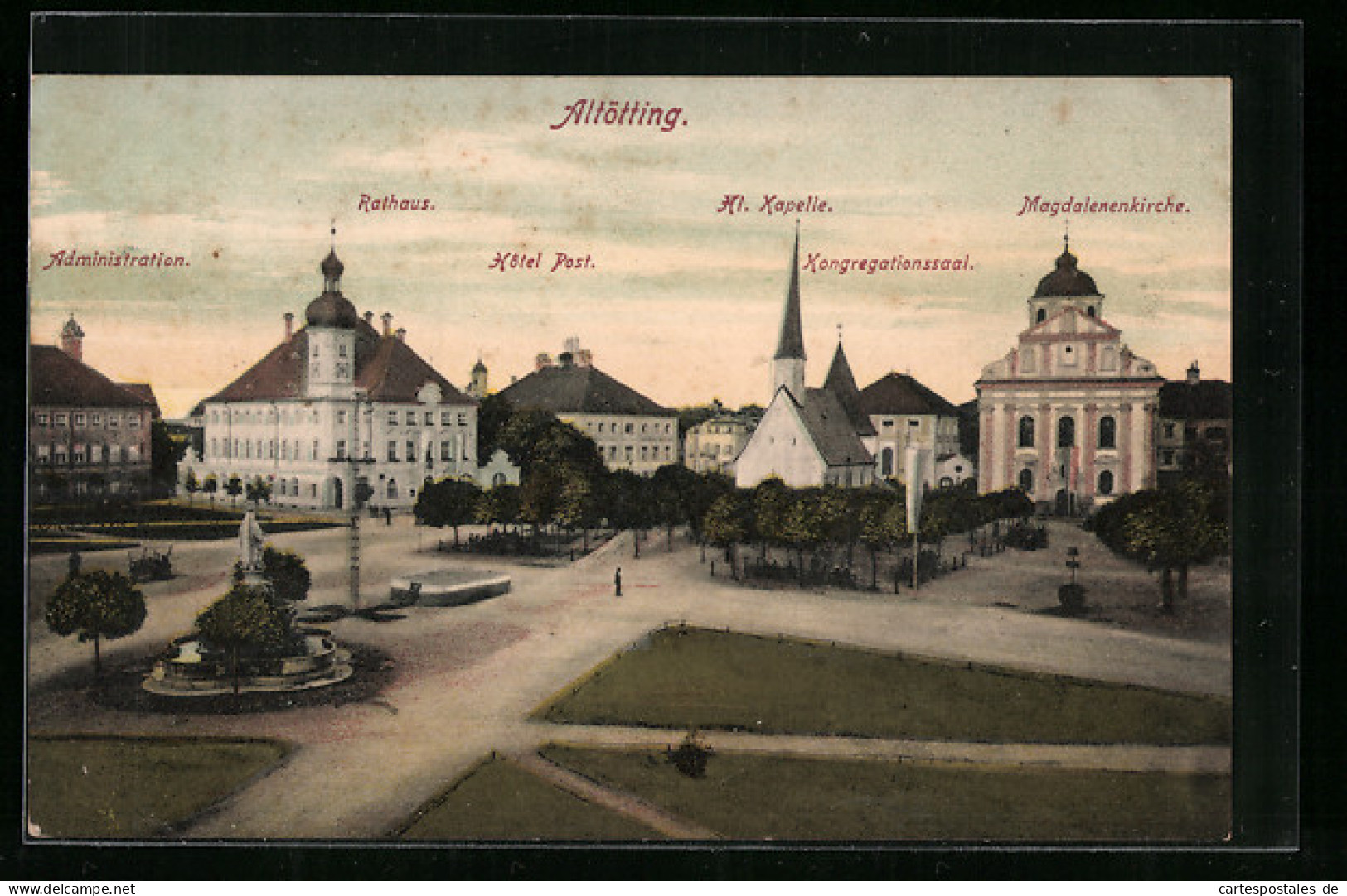 AK Altötting, Rathaus, Hotel Post, Magdalenenkirche, Kongregationssaal  - Altoetting