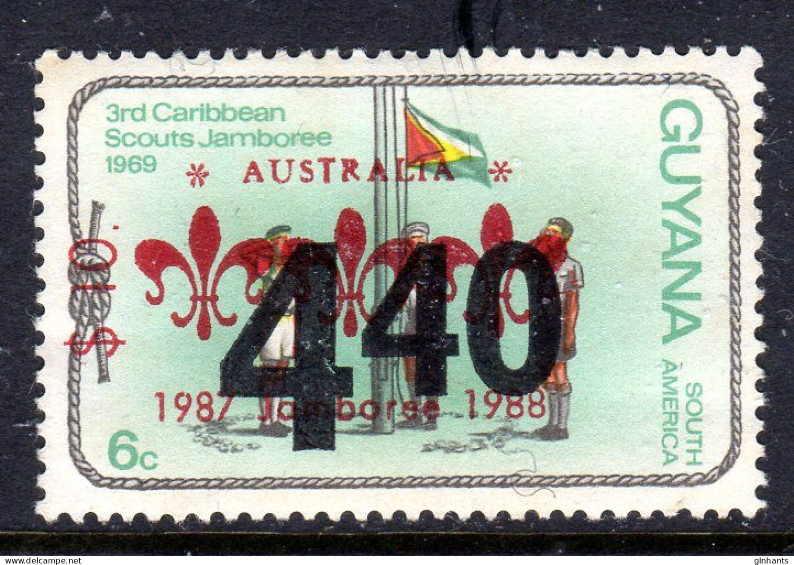 GUYANA - 1988 $10 ON 440 ON 6c AUSTRALIA JAMBOREE OVERPRINT FINE MNH ** SG 2269a REF A - Guiana (1966-...)