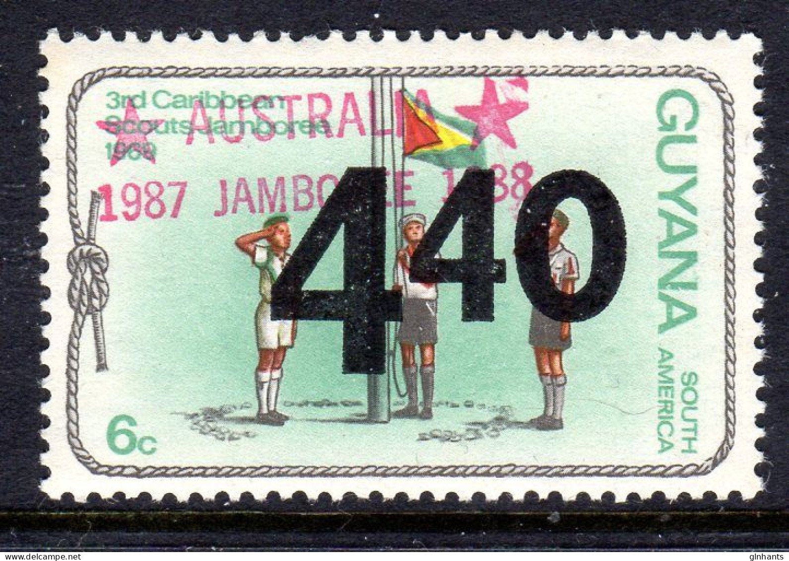 GUYANA - 1988 440 ON 6c AUSTRALIA JAMBOREE OVERPRINT FINE MNH ** SG 2266 REF A - Guyana (1966-...)