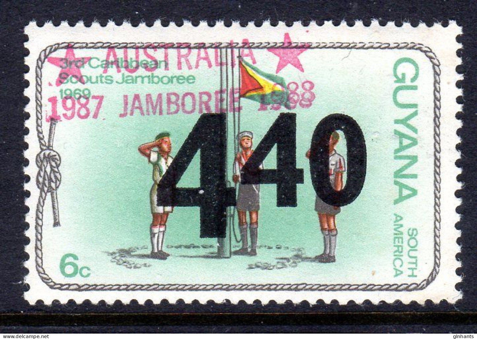 GUYANA - 1988 440 ON 6c AUSTRALIA JAMBOREE OVERPRINT FINE MNH ** SG 2266 REF B - Guyana (1966-...)