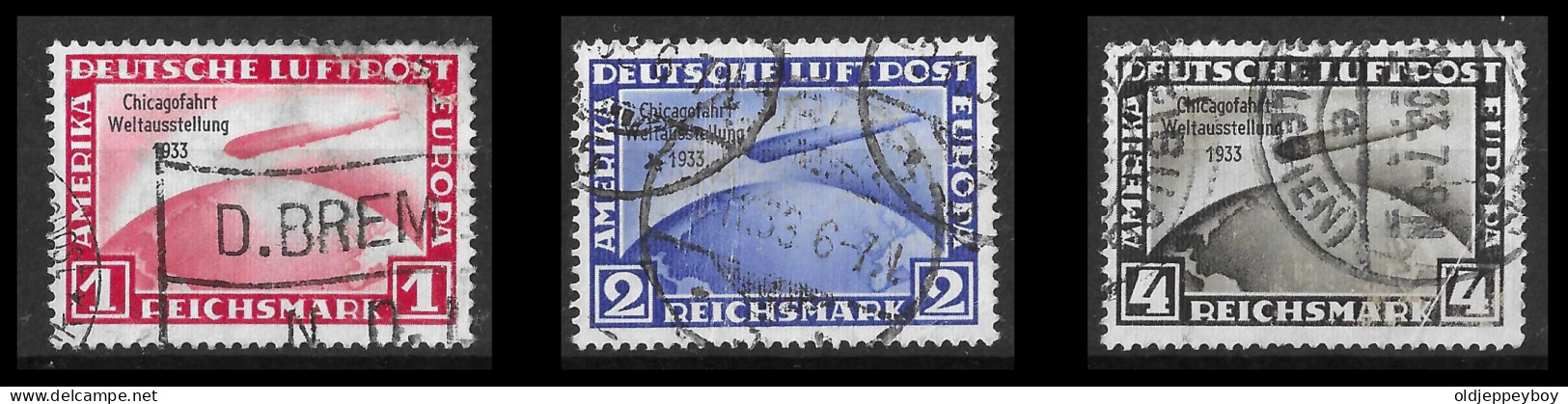 German Reich, 1933, Chicagofahrt, Complete Set, Used, Good Quality, Mi. 496/8 - Poste Aérienne & Zeppelin