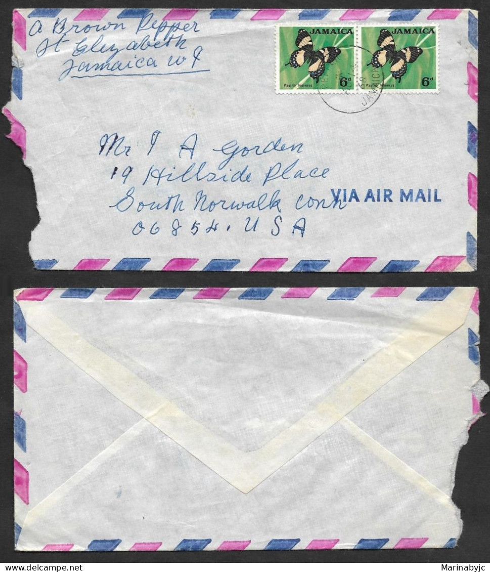 SD)1968 JAMAICA PAIR OF BUTTERFLIES, SWALLOW TAIL, AIR MAIL, COVER CIRCULATED TO THE USA, F - Giamaica (1962-...)