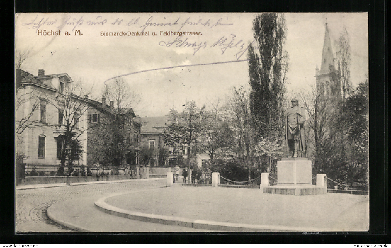 AK Frankfurt-Höchst, Bismarck-Denkmal Und Feldbergstrasse  - Frankfurt A. Main