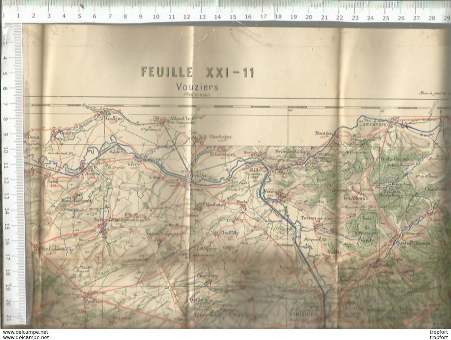 Carte Ministère Intérieur Tirage 1915 VOUZIERS Carte Au 1/100 000  Carte De Poche Plan - Cartes Géographiques