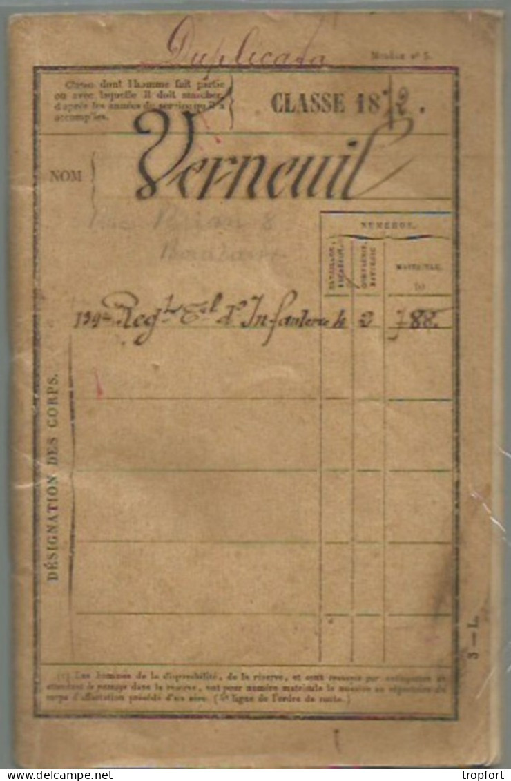 Livret MILITAIRE // VERNEUIL 139 Me Régiment Infanterie 1872  Castillon Militaria Guerre - Cartes Géographiques