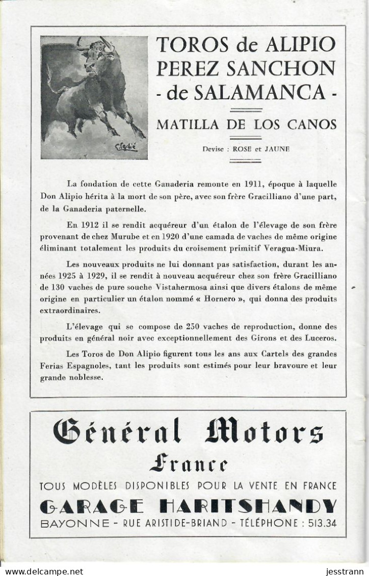 CORRIDA- TOROS- BEAU PROGRAMME - TOROS BAYONNE-BIARRITZ- DIMANCHE 7 AOUT 1955- 16 PAGES- COMPLET- RARE - Programs