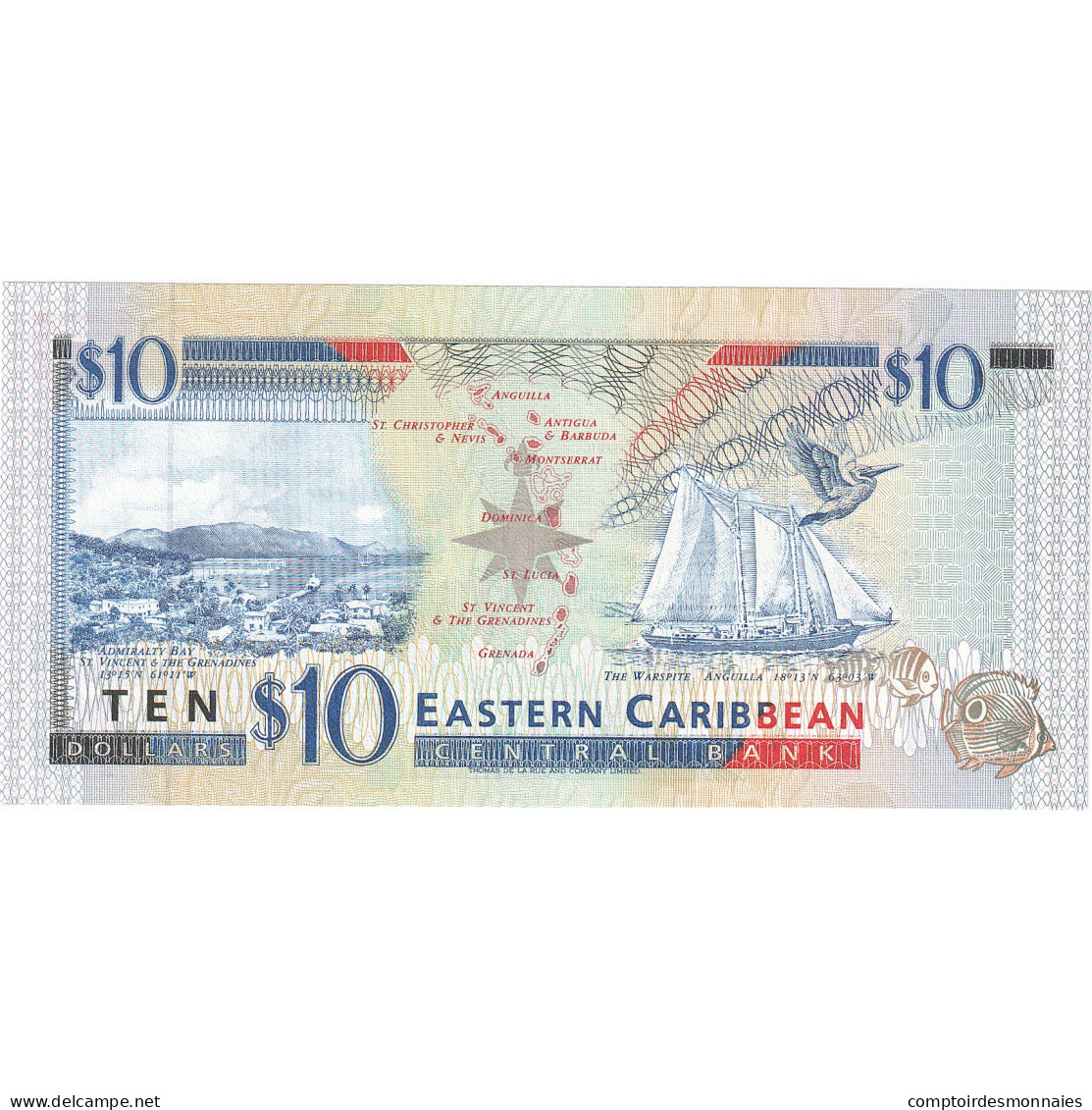 Etats Des Caraibes Orientales, 10 Dollars, Undated (1994), KM:32k, NEUF - Oostelijke Caraïben
