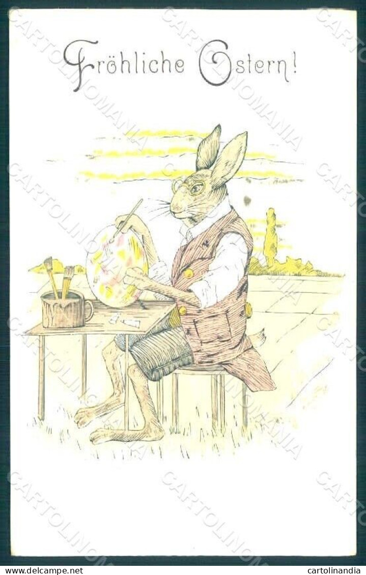 Greetings Easter Anthropomorphic Dressed Hare Egg Relief Postcard HR0236 - Other & Unclassified