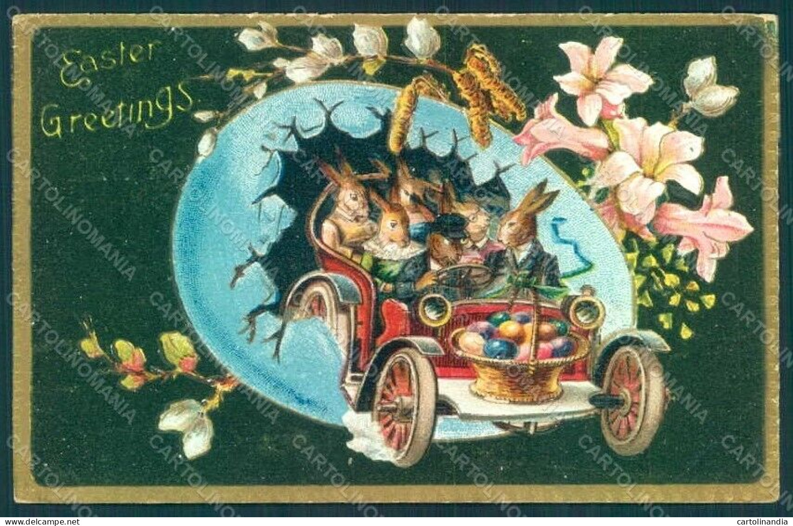 Greetings Easter Anthropomorphic Dressed Hare Egg Car Relief Pc HR0284 - Other & Unclassified