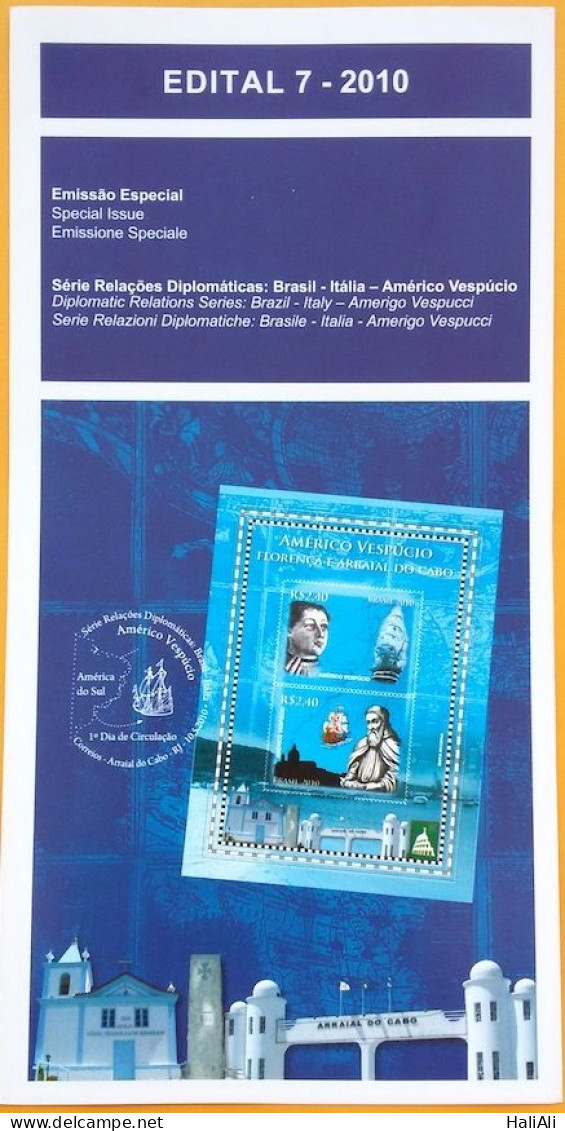 Edital 2010 07 Relações Diplomáticas Brasil Italia Américo Vespúcio Navio Sem Selo - Storia Postale