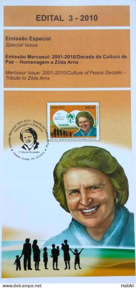 Edital 2010 03 Cultura De Paz Zilda Arns Coracao Sem Selo - Storia Postale