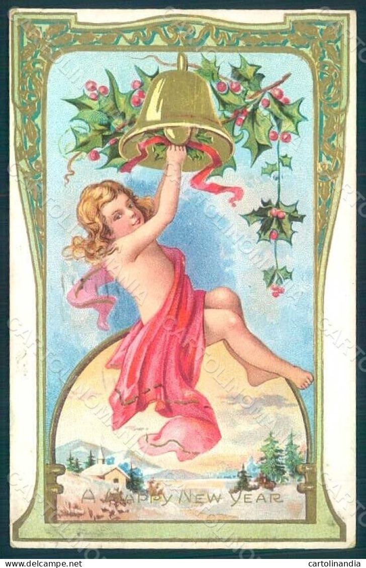 Greetings Angel Bell Holly Greetings New Year Relief Postcard HR0520 - Autres & Non Classés