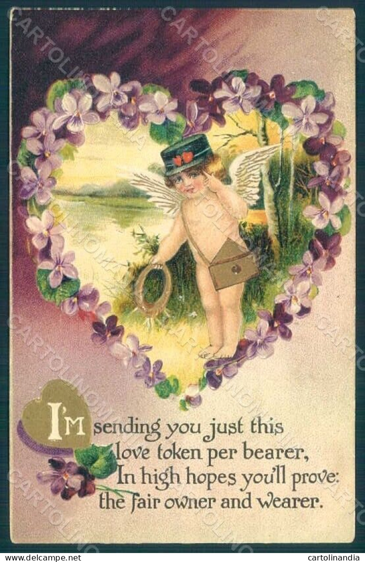 Greetings Angel Putto Art Nouveau Violets Flowers Mail Relief WRINKLES Pc HR0488 - Autres & Non Classés