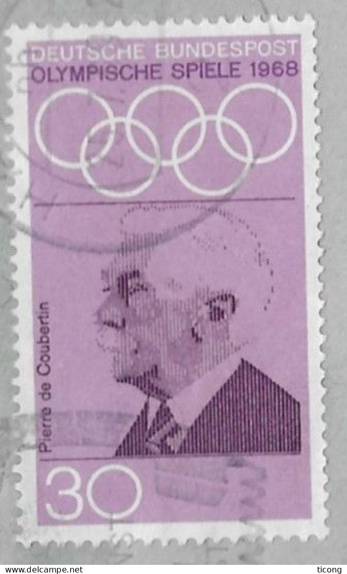 ALLEMAGNE 1968 - JEUX OLYMPIQUES DE MEXICO,  PIERRE DE COUBERTIN - SEUL SUR LETTRE POUR LA FRANCE - Zomer 1968: Mexico-City