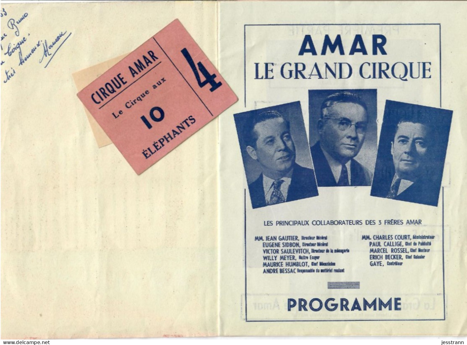 PROGRAMME- CIRQUE AMAR- 29 AVRIL 1953- + TICKETS D ENTREE-12 PAGES- COMPLET- RARE - Programme