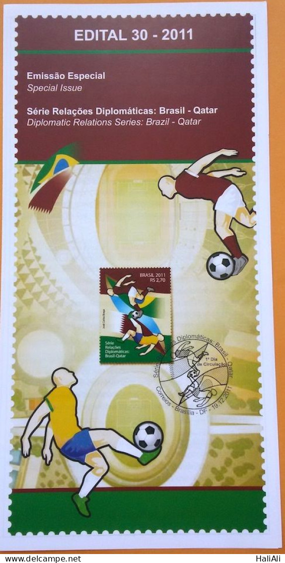 Brochure Brazil Edital 2011 30 Diplomatic Relations Football Qatar Without Stamp - Lettres & Documents