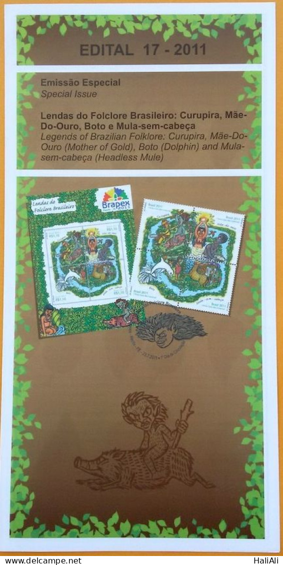 Brochure Brazil Edital 2011 17 Legends Of Brazilian Folklore Without Stamp - Storia Postale