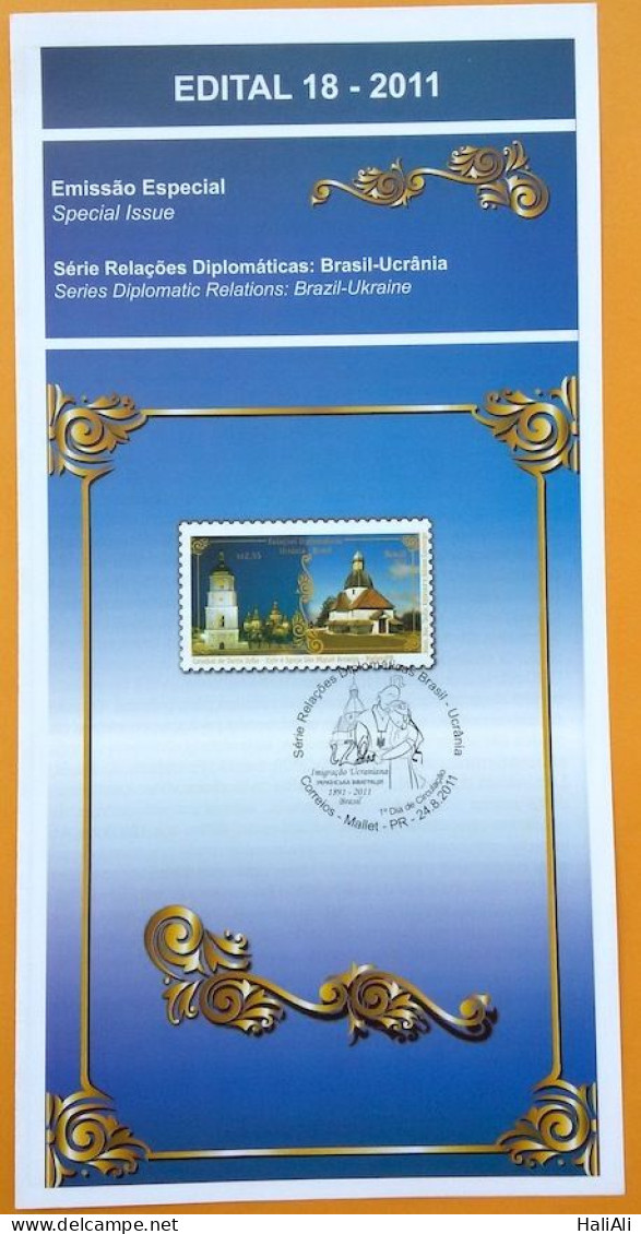 Brochure Brazil Edital 2011 18 Diplomatic Relations Brazil Ukraine Church Without Stamp - Storia Postale