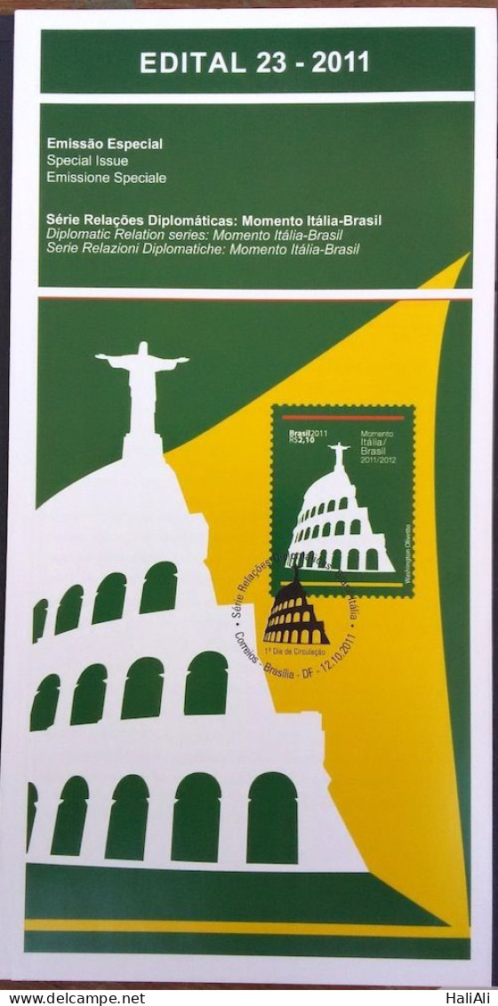 Brochure Brazil Edital 2011 23 Diplomatic Relations Italia Coliseo Without Stamp - Lettres & Documents