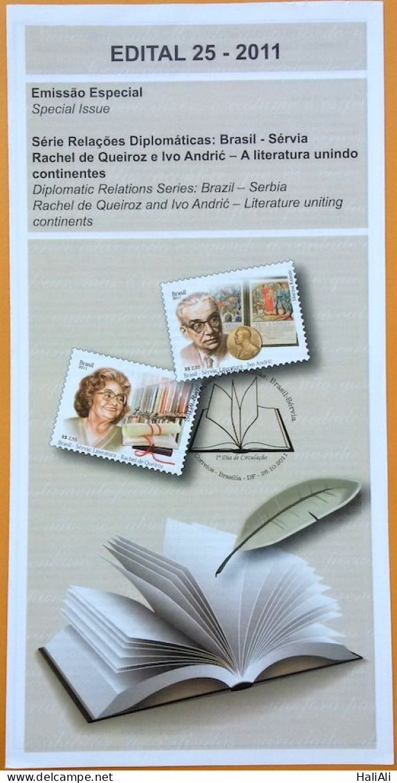 Brochure Brazil Edital 2011 25 Diplomatic Relations Servia Literature Ivo Andric Raquel De Queiroz Without Stamp - Covers & Documents