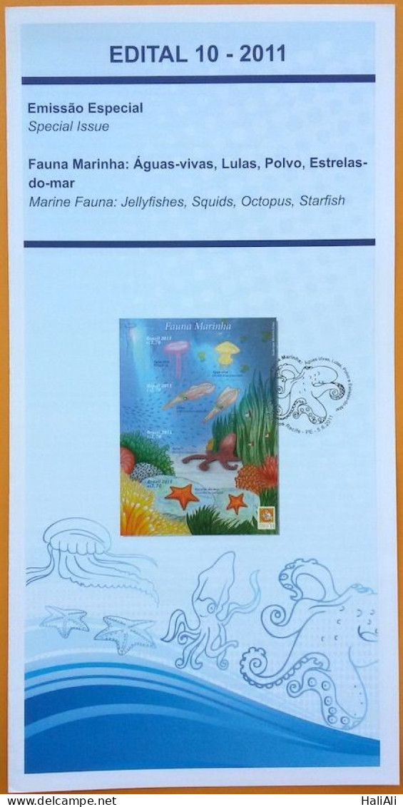 Brochure Brazil Edital 2011 10 Marine Fauna Without Stamp - Covers & Documents