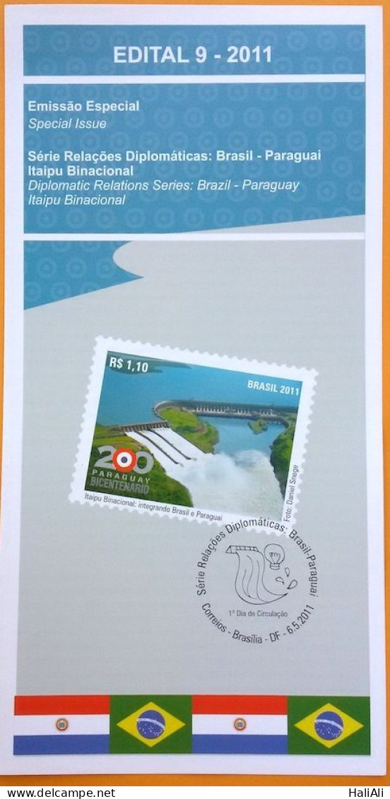 Brochure Brazil Edital 2011 09 Paraguay Hydroelectric Energia Without Stamp - Storia Postale