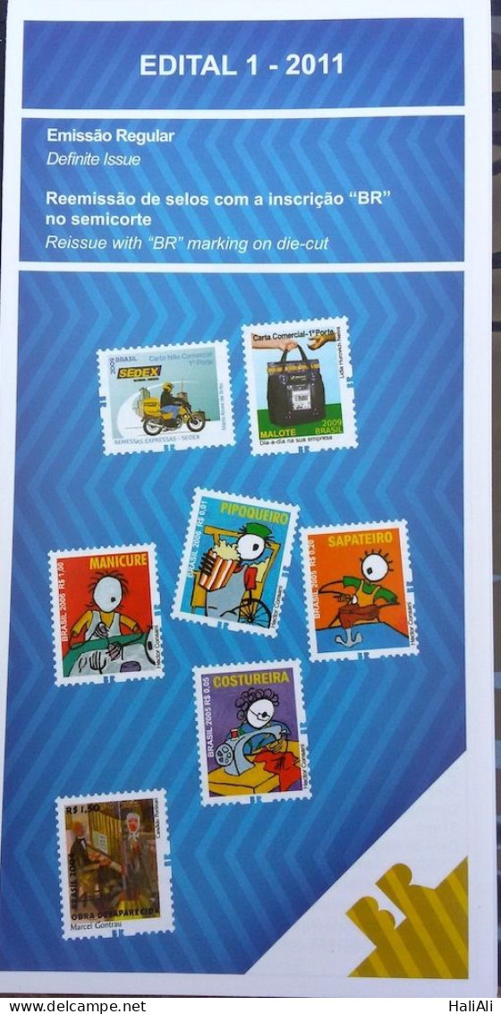 Brochure Brazil Edital 2011 01 Reissue Of Stamps With The BR Inscription On The Semicut Without Stamp - Covers & Documents