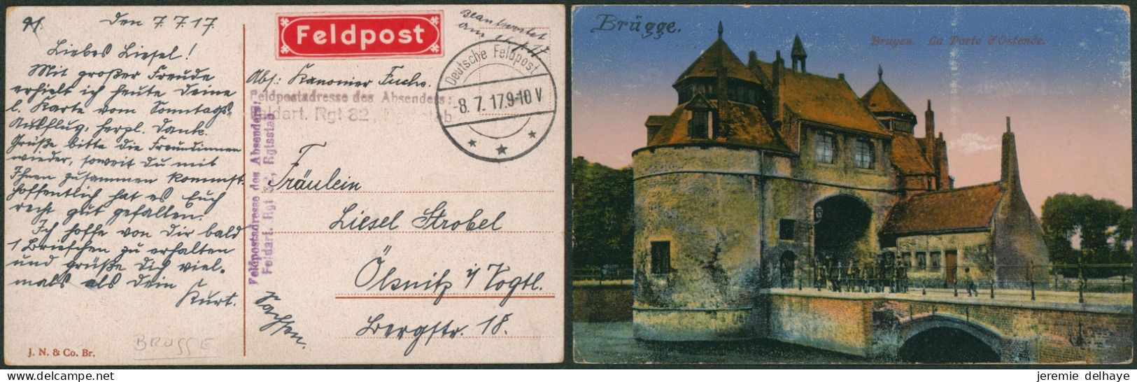 Guerre 14-18 - CP Deutche Feldpost (1917) + Feldpostadresse (Brugge) > Allemagne - Army: German