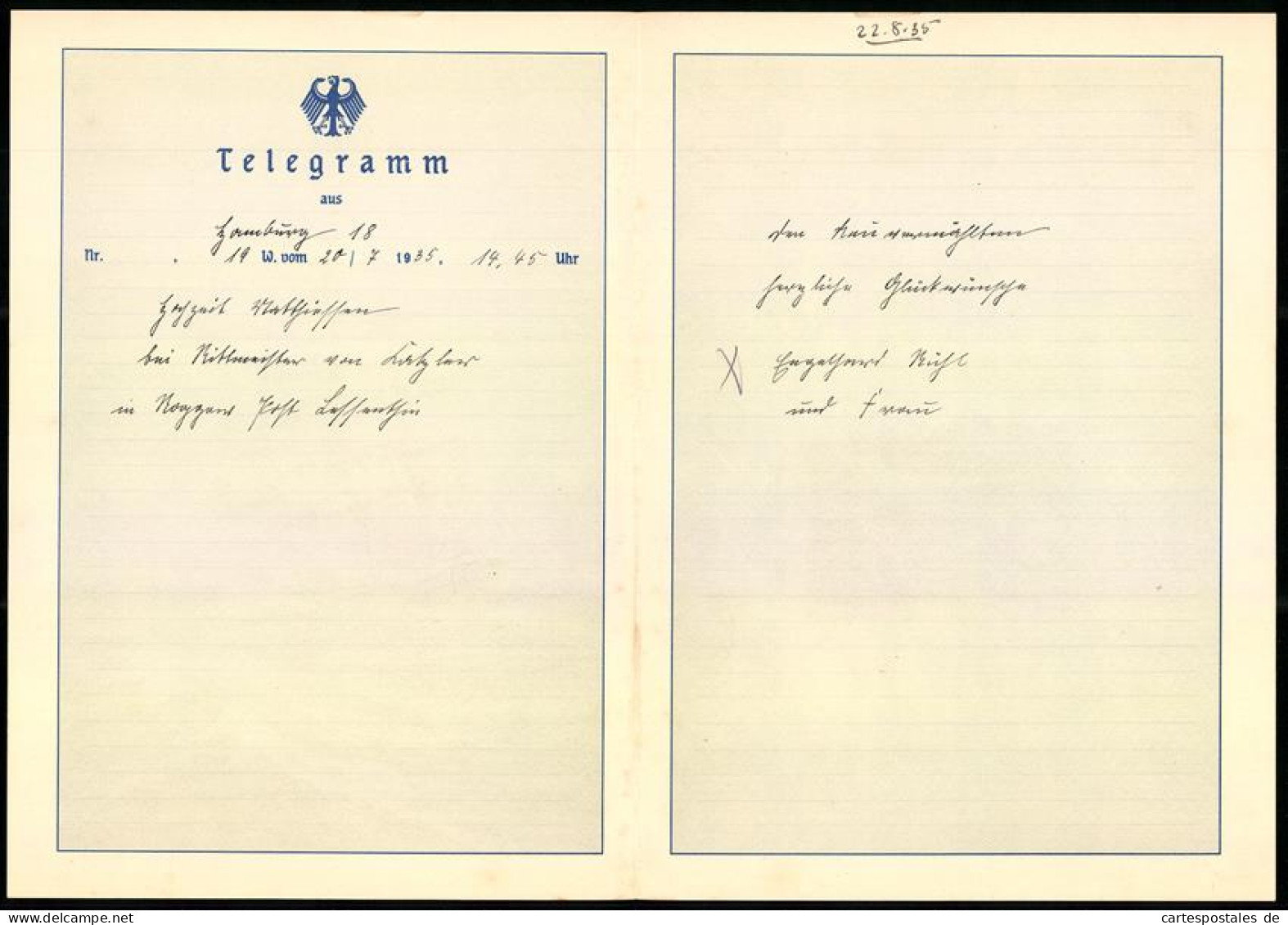 Telegramm Deutsche Reichspost, 1935, Segelschiff Mit Reichsfahne & Dampfschiff Im Hintergrund, Entwurf: Hans Bohrdt  - Ohne Zuordnung