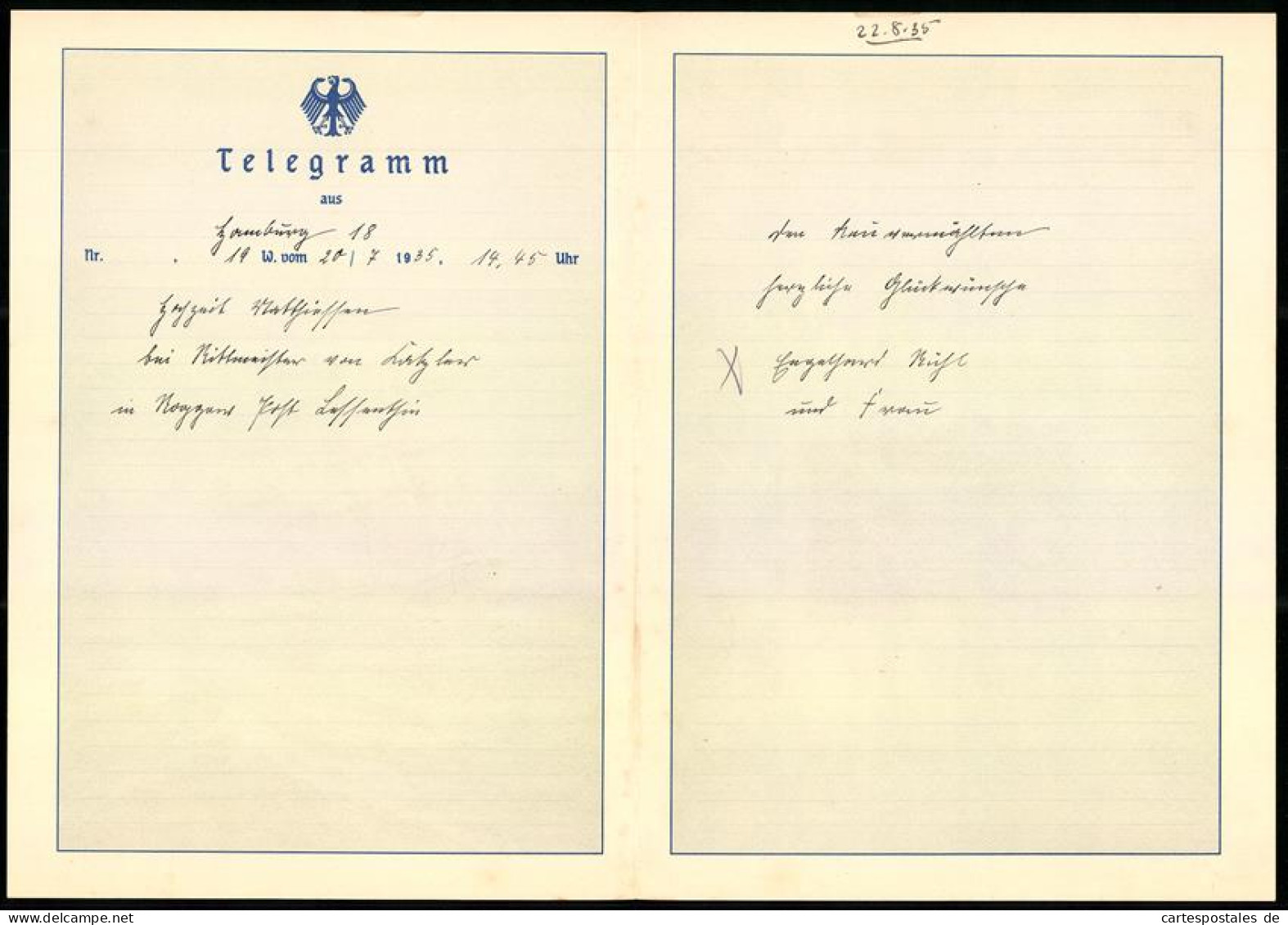 Telegramm Deutsche Reichspost, 1935, Segelschiff Mit Reichsfahne & Dampfschiff Im Hintergrund, Entwurf: Hans Bohrdt  - Unclassified