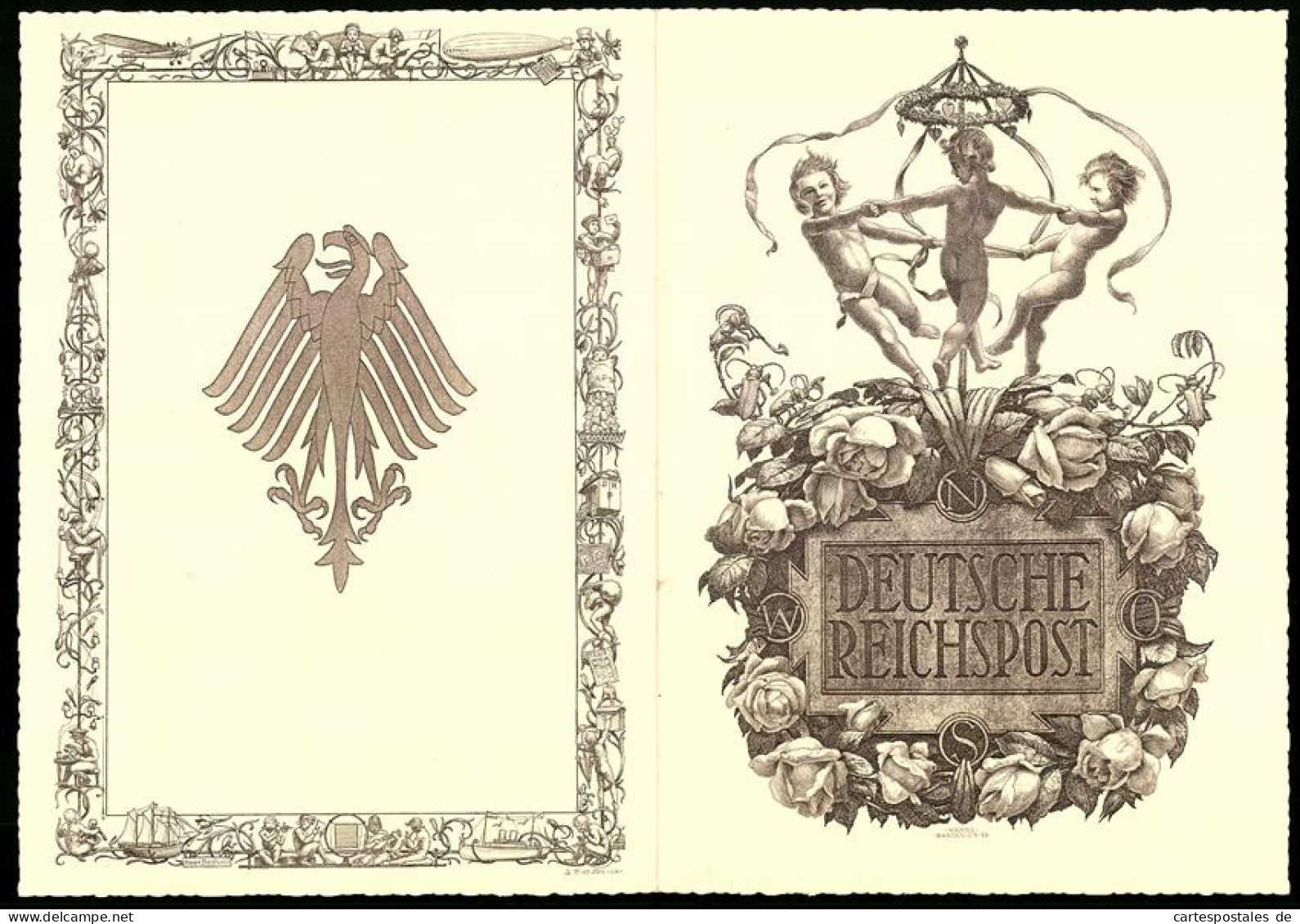 Telegramm Deutsche Reichspost, 1935, Reigentanz Am Maibaum, Zeppelin - Luftschiff, Entwurf: Hanns Bastanier  - Unclassified