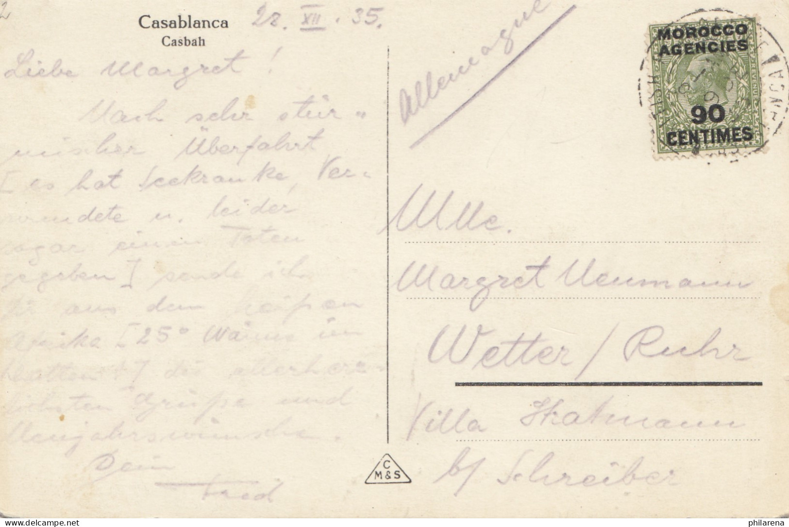 Maroc 1935: Post Card Casablanca To Wetter - Maroc (1956-...)