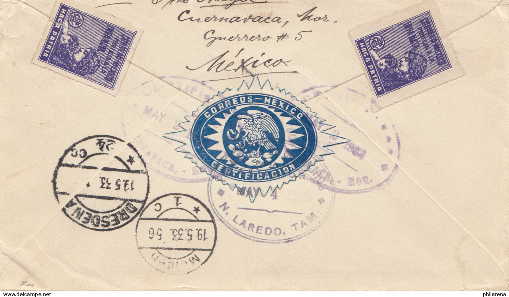 Mexico 1933: Cuernavaca, Registered, To Meißen/Germany - Mexiko