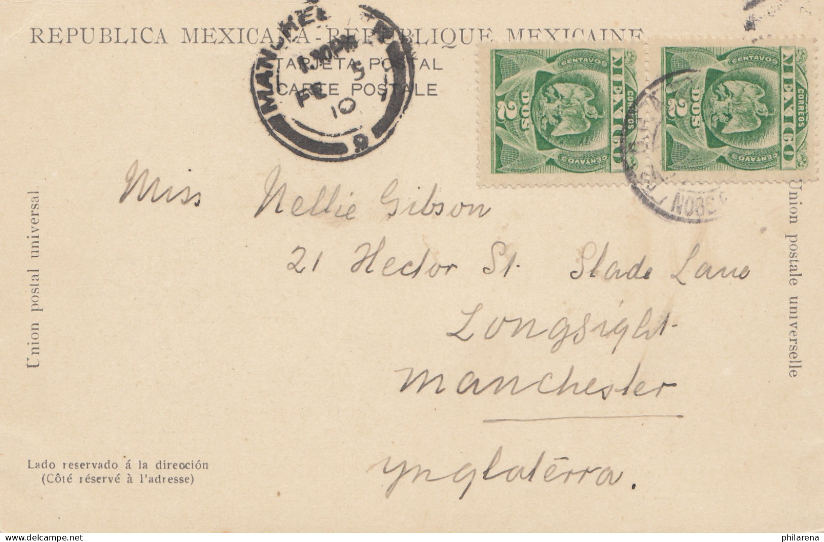 Mexico 1910: Post Card Guaymas To Manchester - Mexico