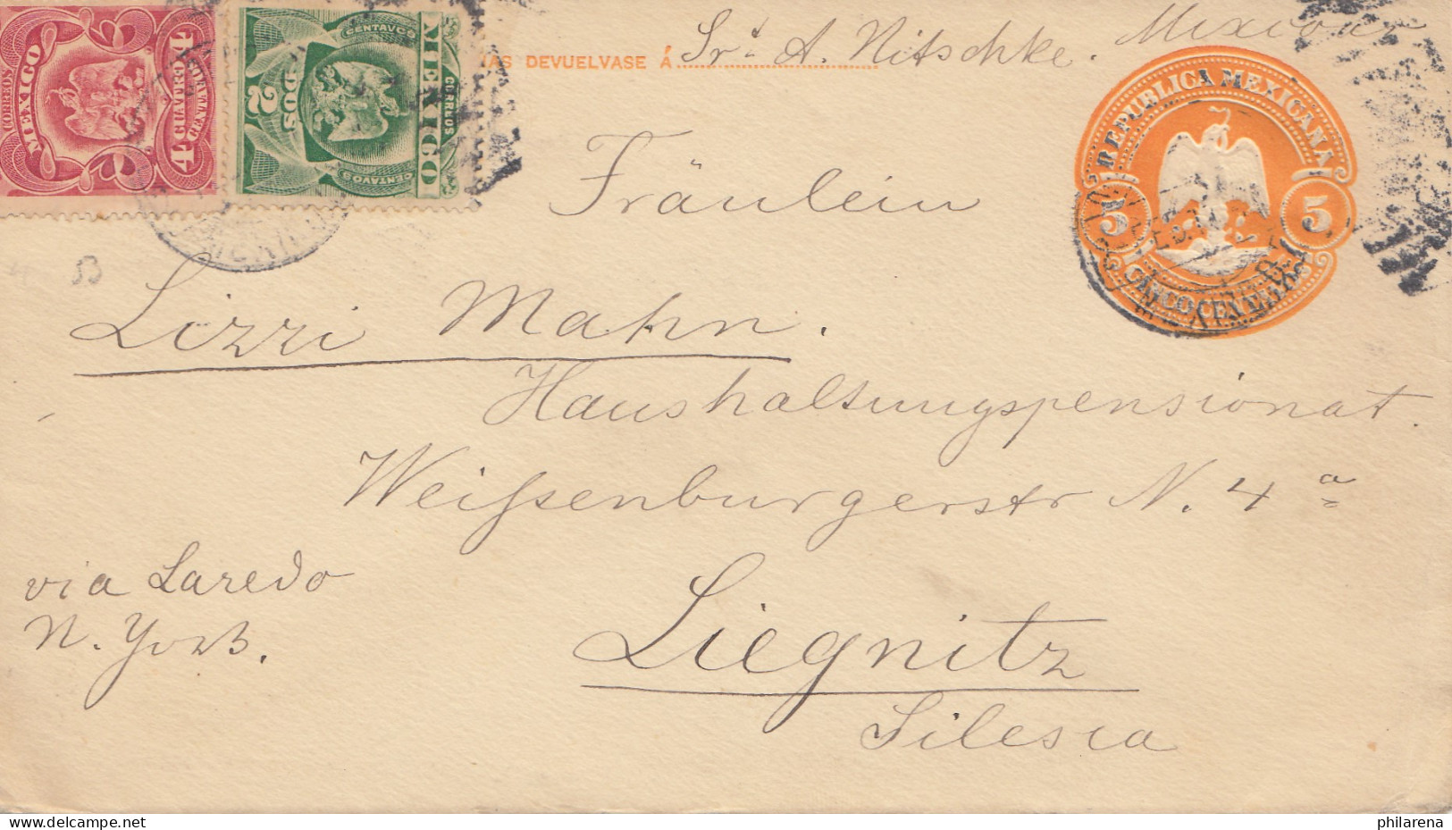 Mexico 1911: Letter Via New York To Liegnitz - Mexique
