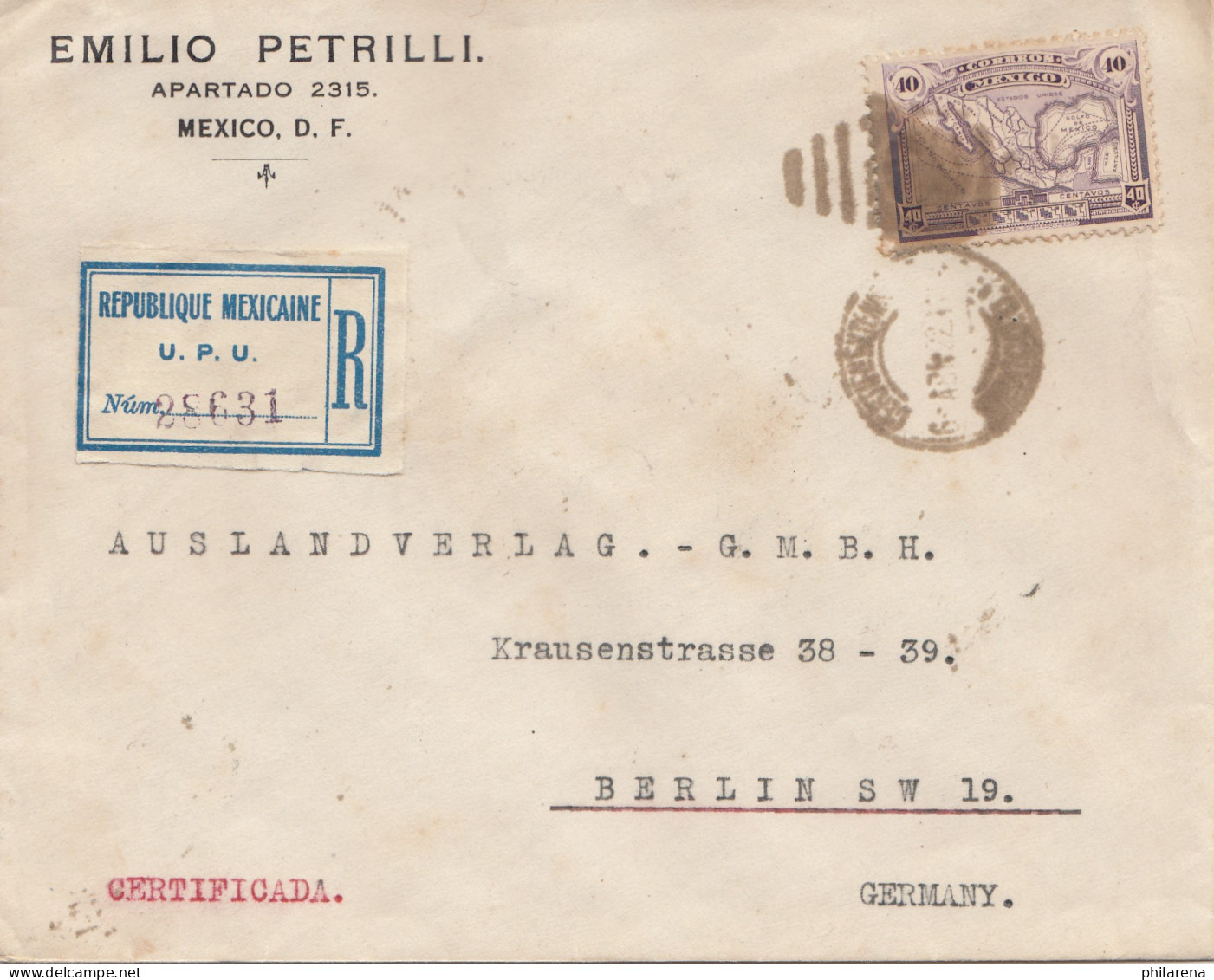 Mexico 1922: Registered Letter To Berlin - Mexiko