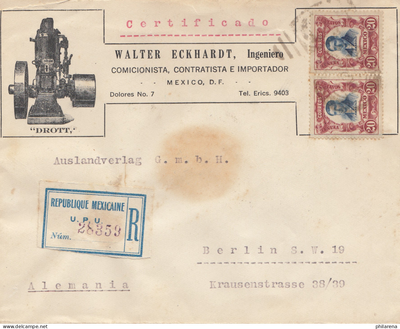 Mexico 1922: Registered Letter Mexico To Berlin - Mexico