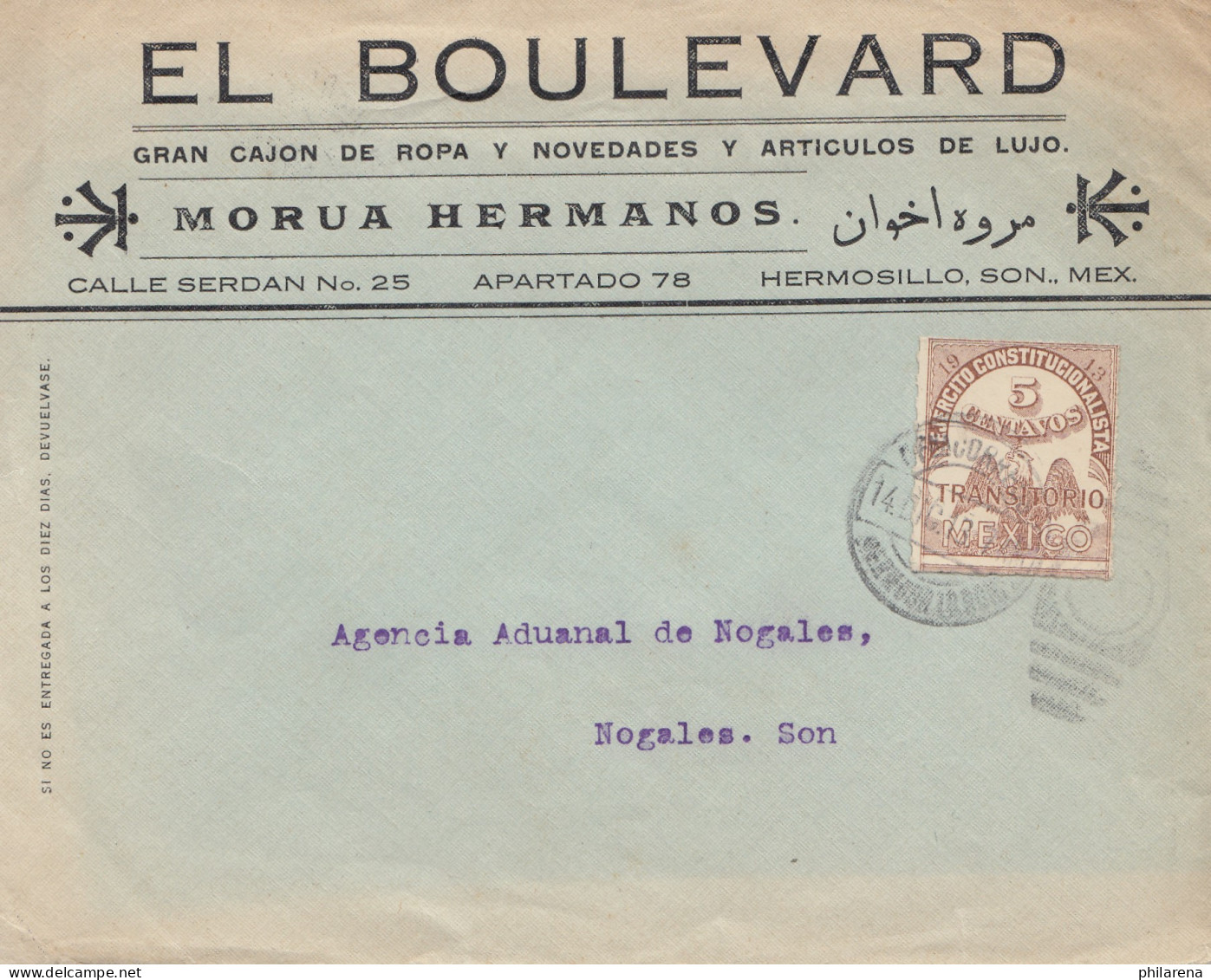 Mexico 1913: Hermosillo To Nogales. Son - Mexiko