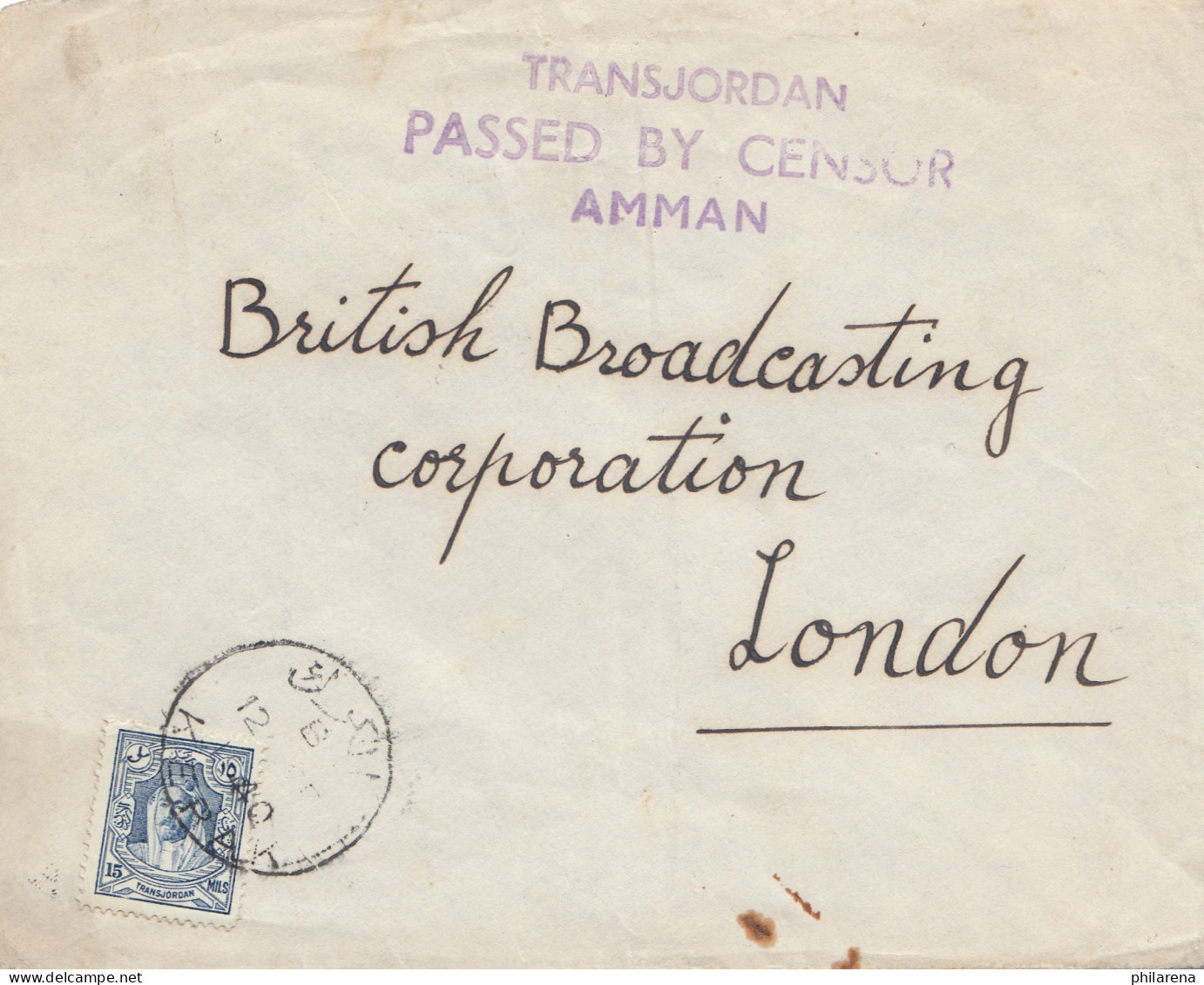 Jordan:  Kerak To London, Transjordan Passe By Censor - Jordania