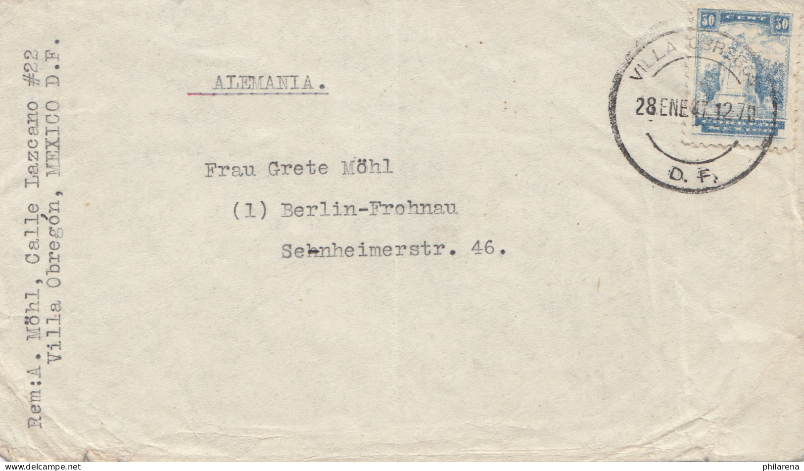 Mexico 1947: Letter To Berlin-Frohnau - Mexico