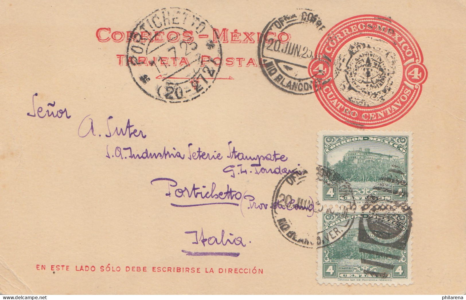 Mexico 1925: Rio Blanco Post Card To Italia - Portichetto - Mexique