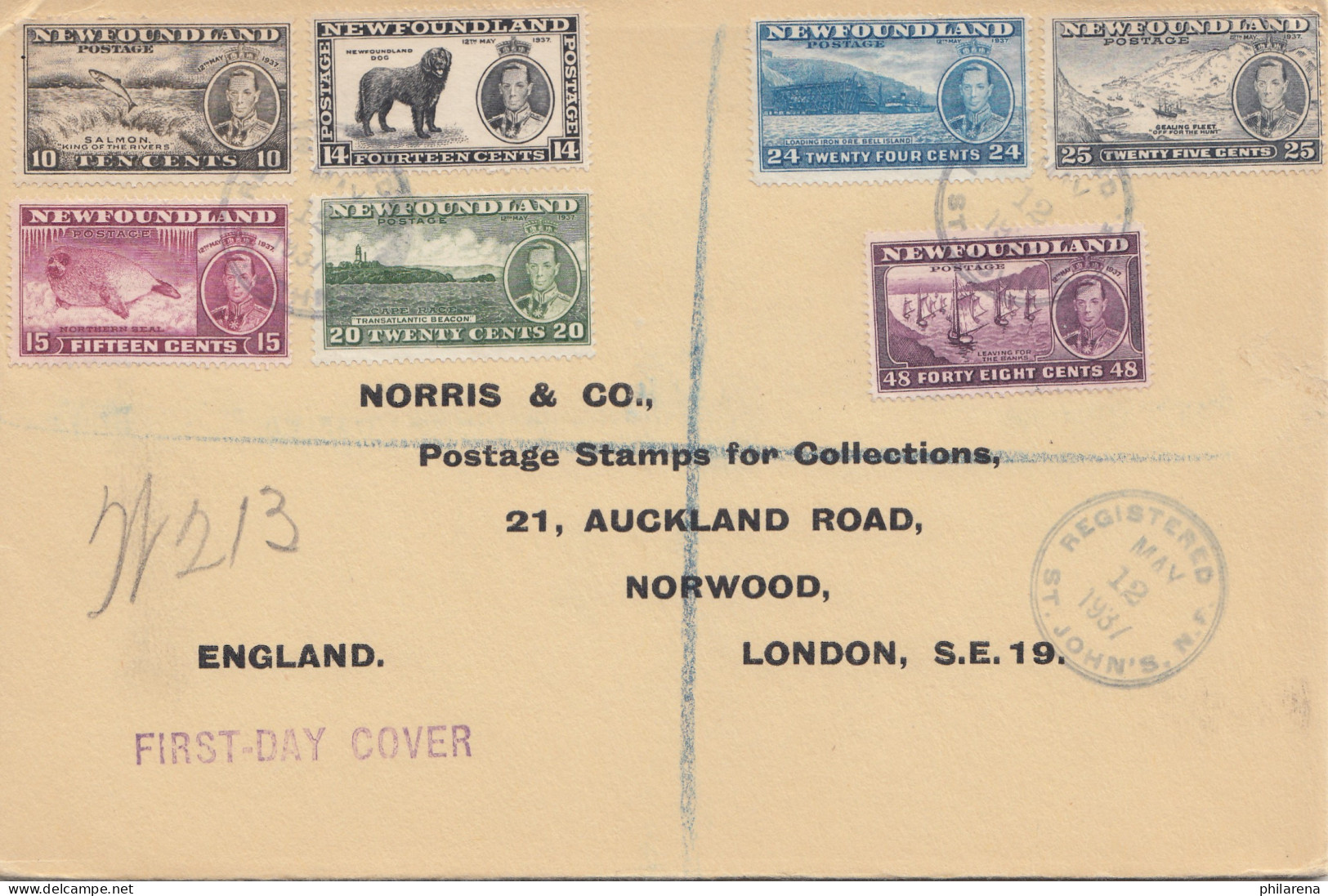 Newfoundland:  Registered 1937 FDC To Norwood London - Other & Unclassified
