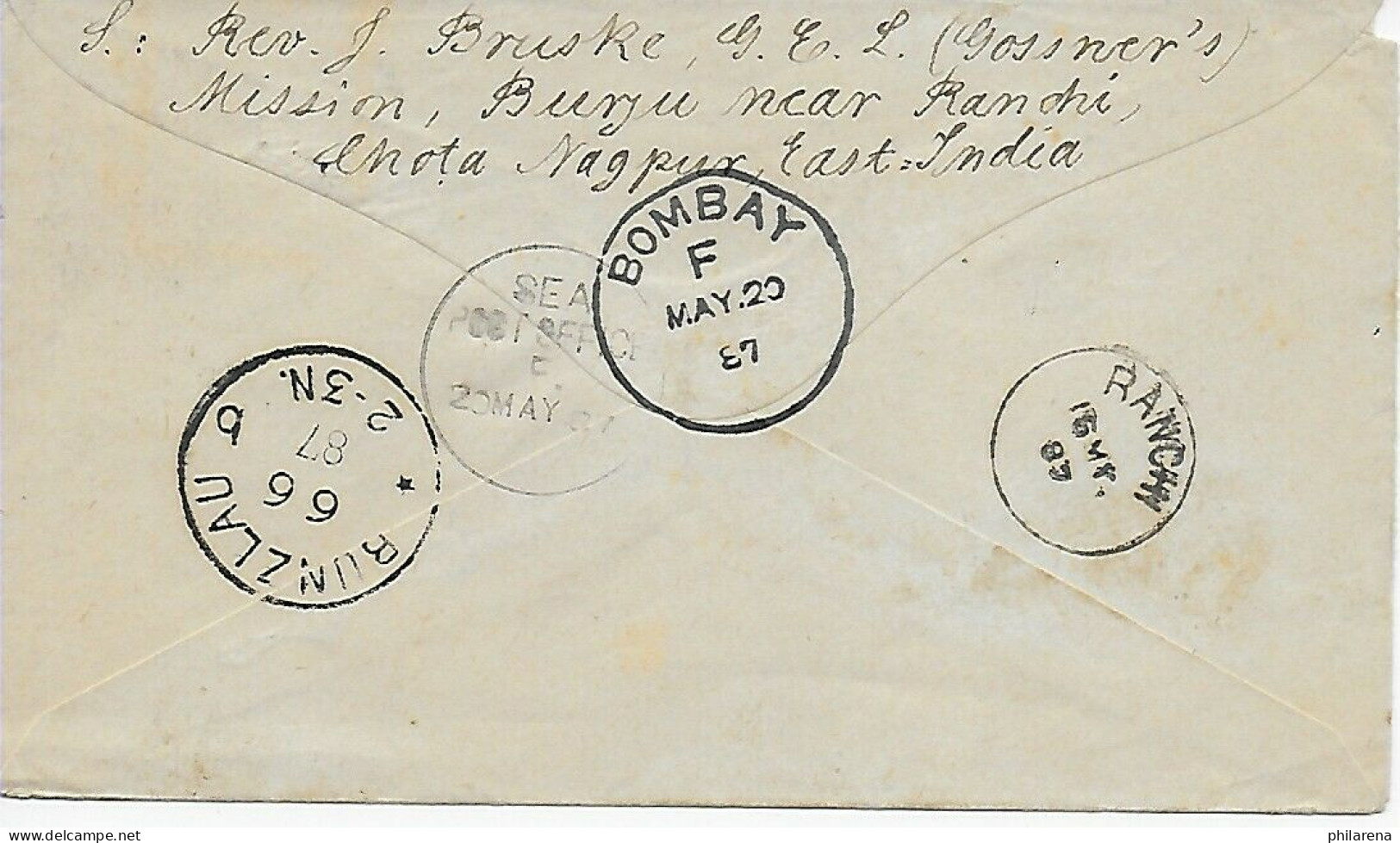 Indien: Missionsbrief Nach Bunzlau, Schlesien, 1887 Mission Burju/Ranchi - Autres & Non Classés