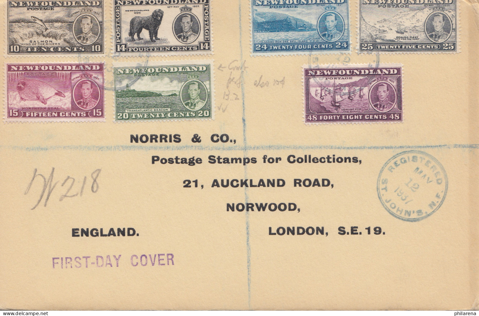 Newfoundland: 1937 Registered FDC To Norwood London - Other & Unclassified