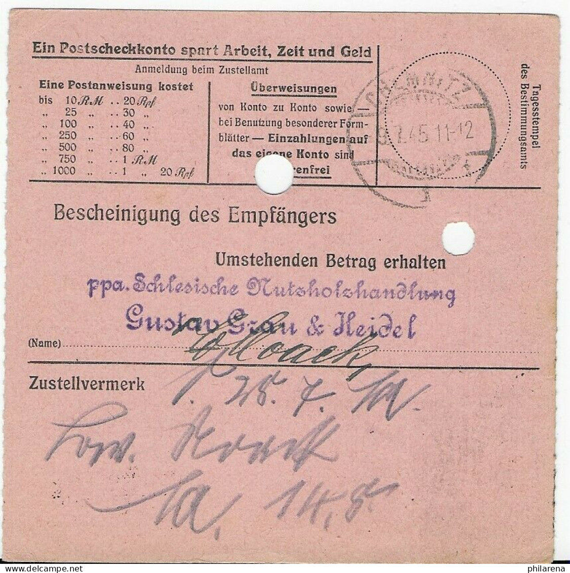 Sächsische Schärzung Thum Auf Postanweisung Nach Chemitz 9.7.45 - Storia Postale