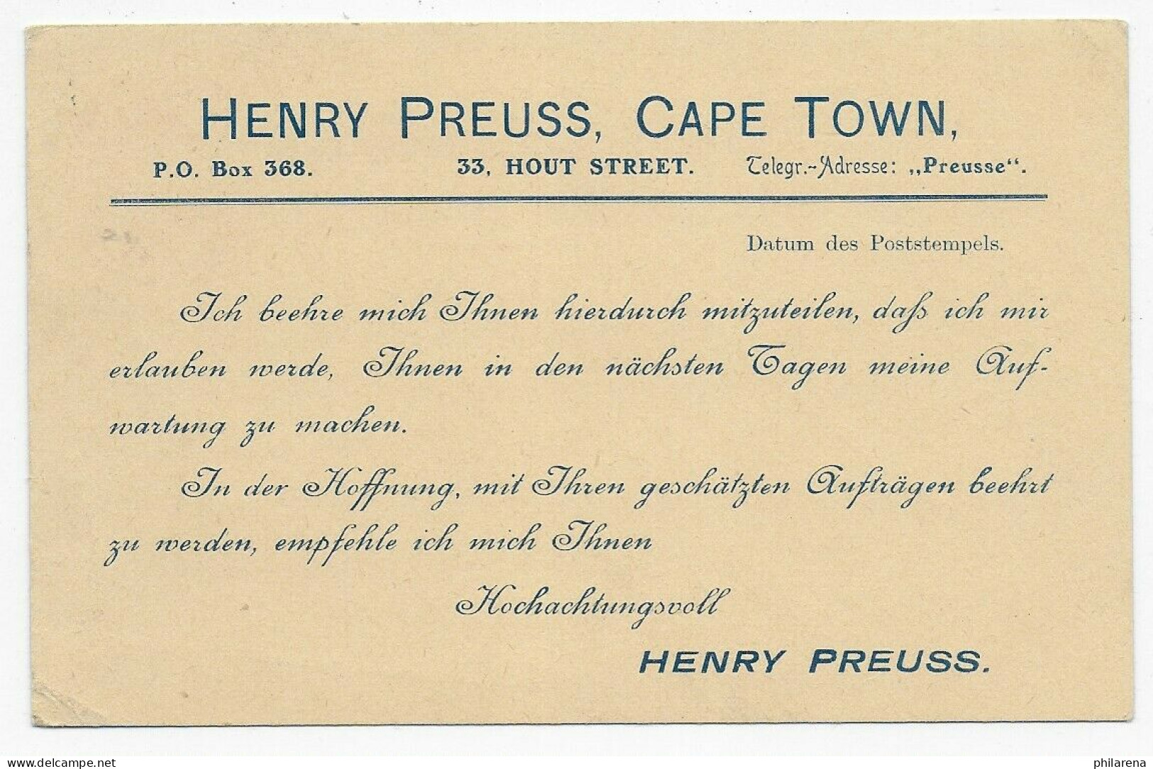 Post Card Mit Werbung, Cape Town, 1912 Nach Lüderitzland - Otros & Sin Clasificación