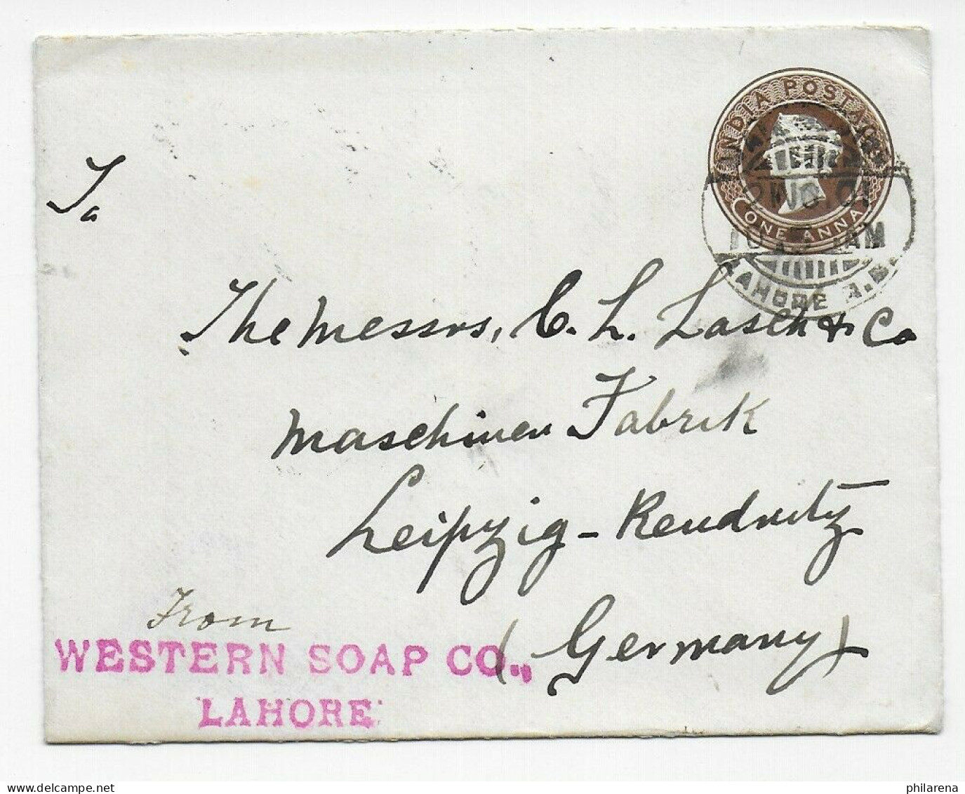 Cover Lahore, 1901 To Germany- Leipzig - Sonstige & Ohne Zuordnung