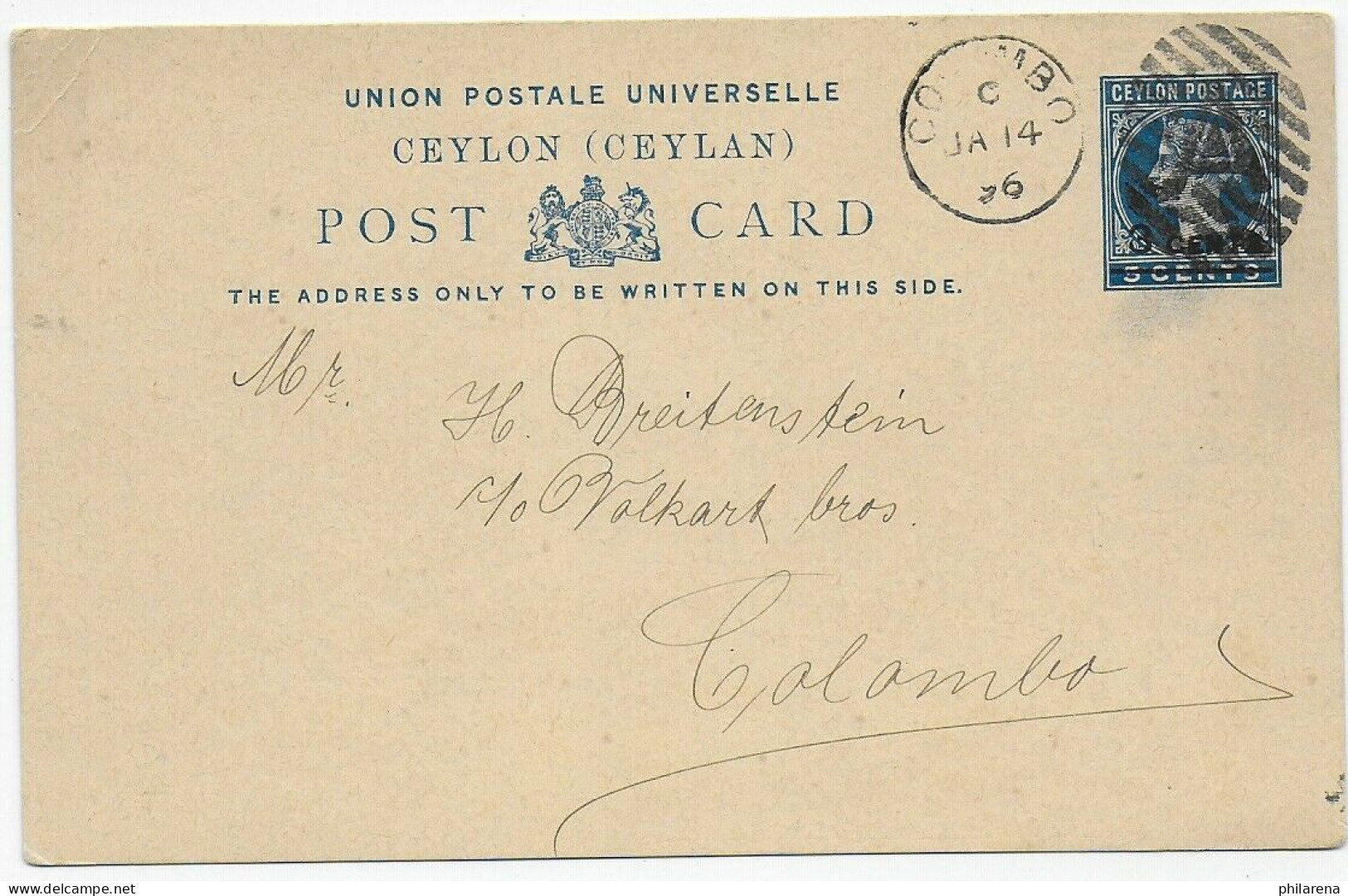 Post Card Colombo, 1896 - Sri Lanka (Ceylan) (1948-...)